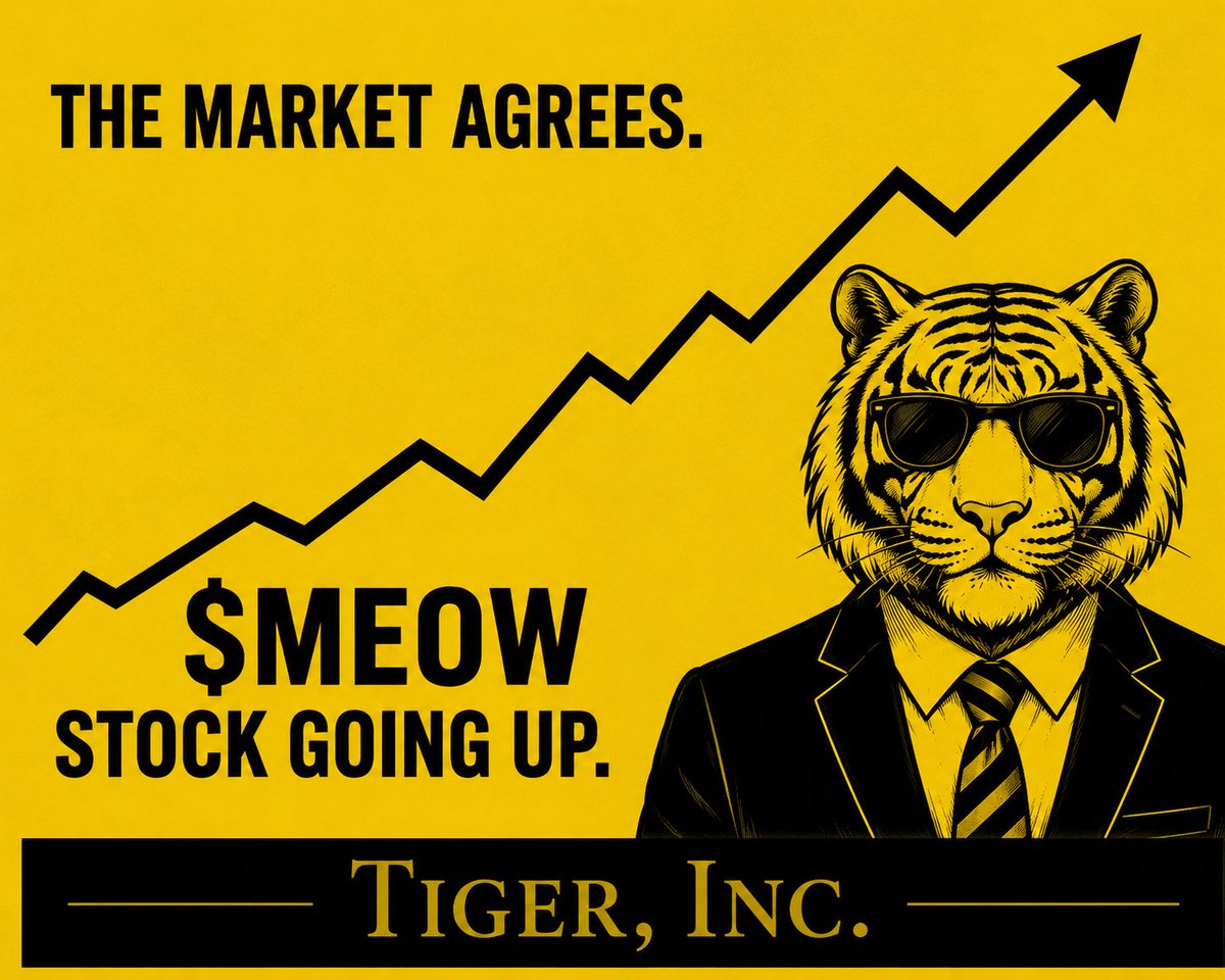 TigerIncMeow's tweet photo. @vladtenev The Market agrees. Robinhood Chain is a good chain.

Tiger Inc approves. https://t.co/C9Ka9FsCB3