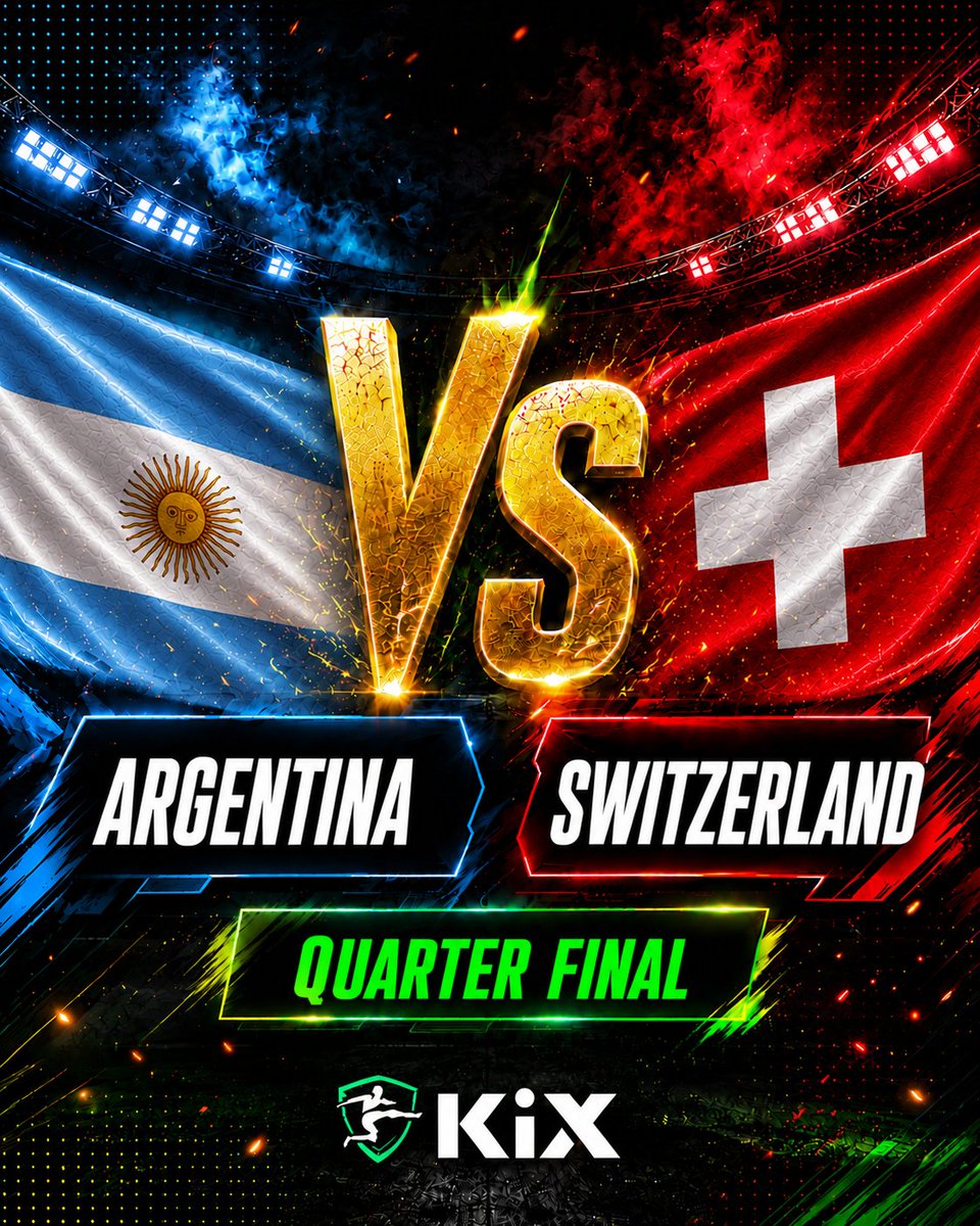 kix_digital's tweet photo. 🏆 The quarter-final action continues.

🇦🇷 Argentina and Switzerland 🇨🇭 go head-to-head for a place in the semi-finals.

🕐 Kick-off: 01:00 UTC

#KiX https://t.co/sspsAX2kQf
