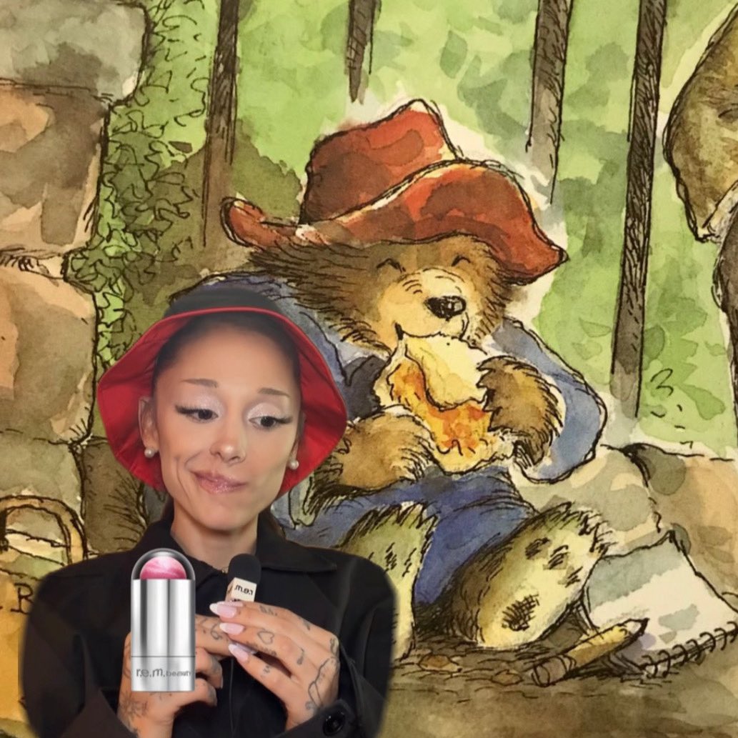 honeymoonpetal's tweet photo. oh hello ariana and her close and personal friend paddington having a lunch https://t.co/nJfpQmPUyv