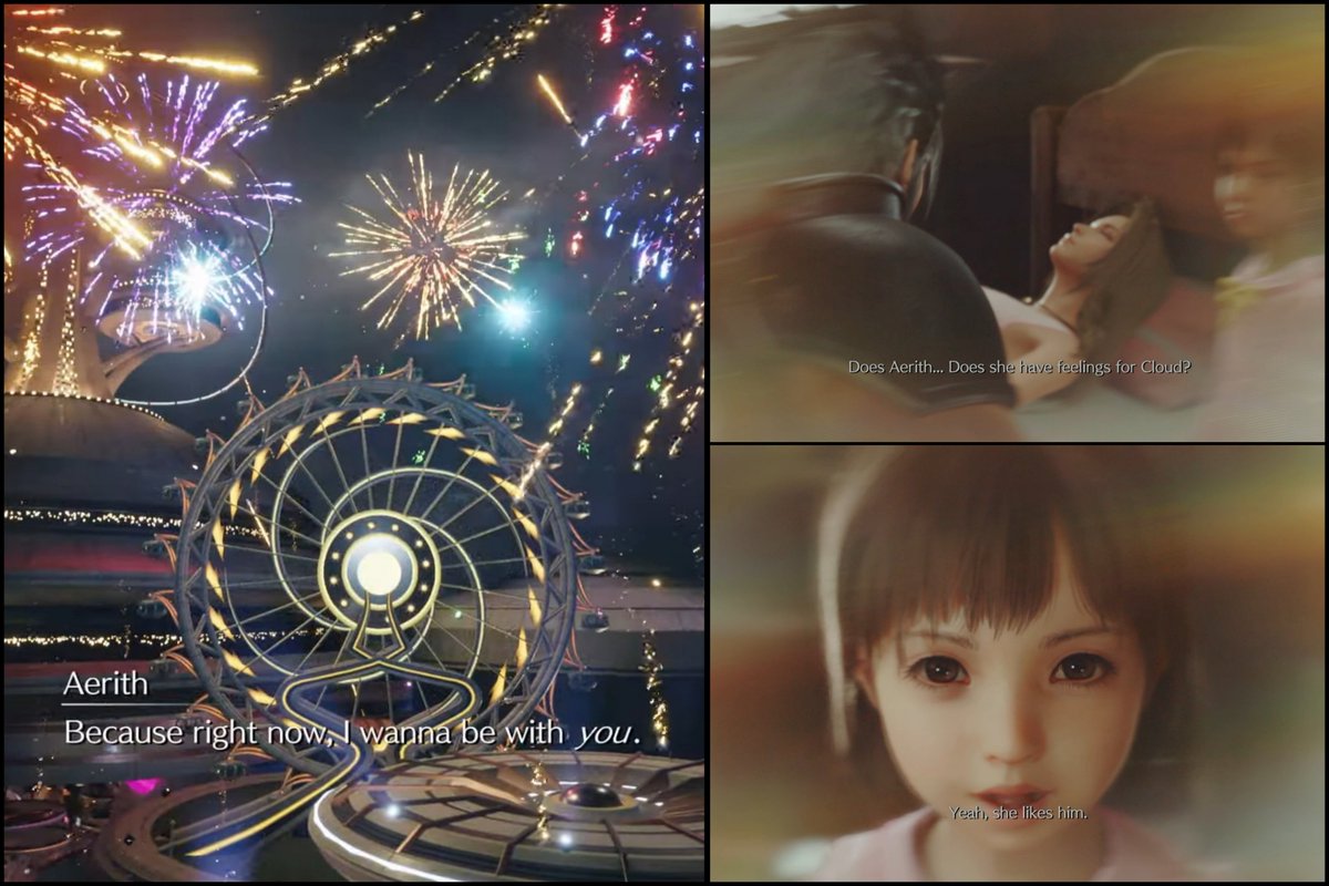 sdorn3016's tweet photo. "She's just a child, she doesn't know what she's talking about."

No, in that scene she primarily functions as a narrative device.

The devs are talking to you through her in case you missed out on Aerith's dialogue, which is, despite being optional, essential to the main story. https://t.co/2h1O6vRlEH
