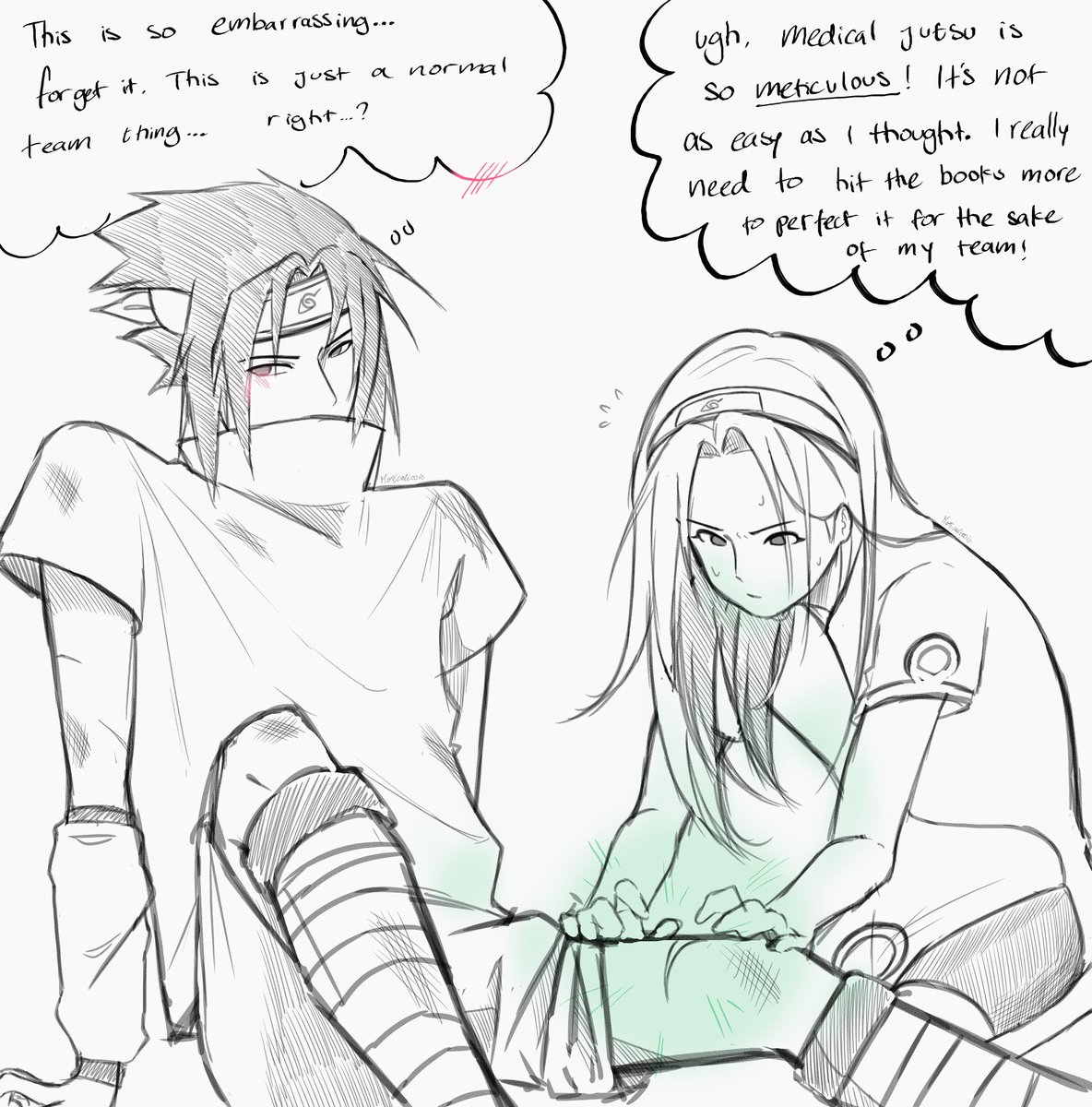Kuromiemie227's tweet photo. #ssmonth26 day 12 - just a teammate thing - genin 

Sakuras test patient 👩‍⚕️ https://t.co/Wn5hjQbK04