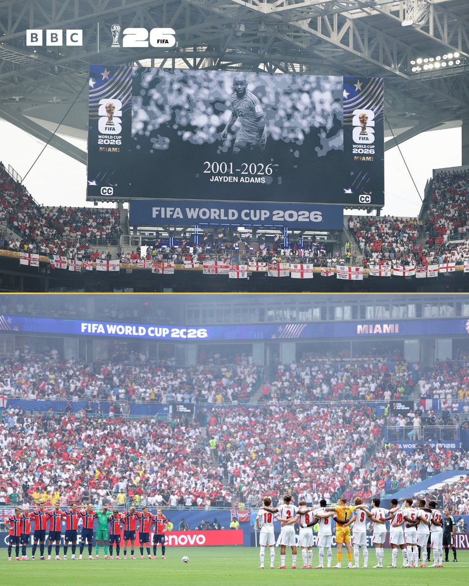 BBCSport's tweet photo. Norway and England observed a moment of silence before kick-off in memory of South Africa midfielder Jayden Adams, who has died aged 25.

Adams made his World Cup debut at this tournament. https://t.co/aUYYzV1AgN