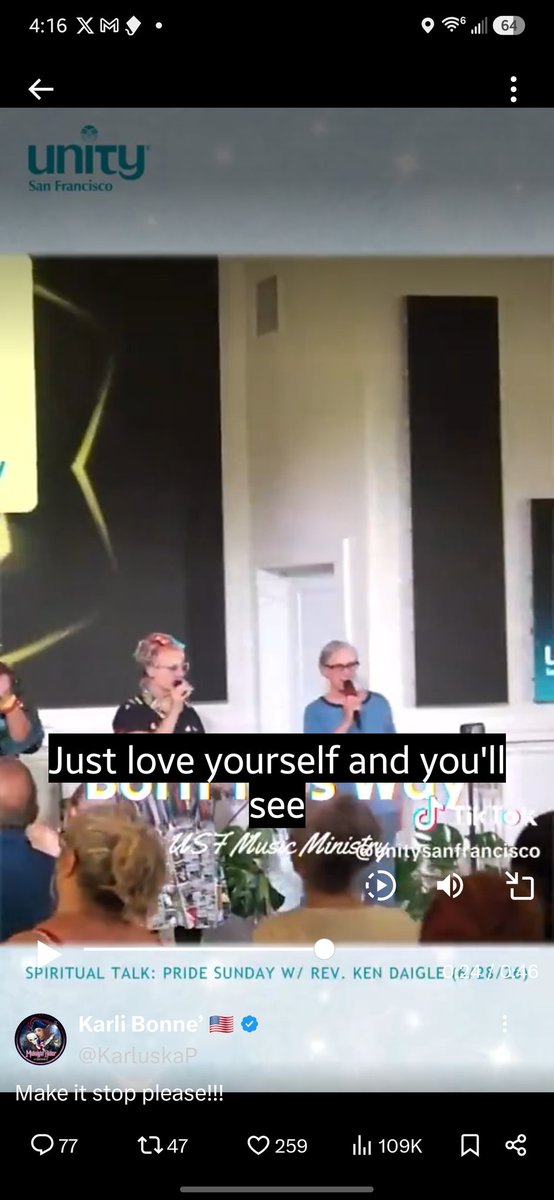 JamesBrohard's tweet photo. @KarluskaP The subtitles say just love yourself and you'll see but it sounds like it they're singing "just Love yourself and your sin, baby I was just born this way." Read your Bible. God created us to be perfect,  but then the fall. If it's not sin then why did Jesus have to die? https://t.co/pZs9mlbeWX