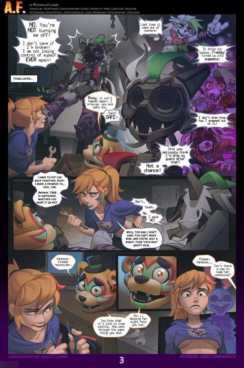 Chilllum1's tweet photo. A.F. pages 1 to 4
Featuring Roxanne Wolf &amp; Glamrock Freddy from Five Nights at Freddy's!
Made alongside @syrrvya https://t.co/u7f6ZpnNUI