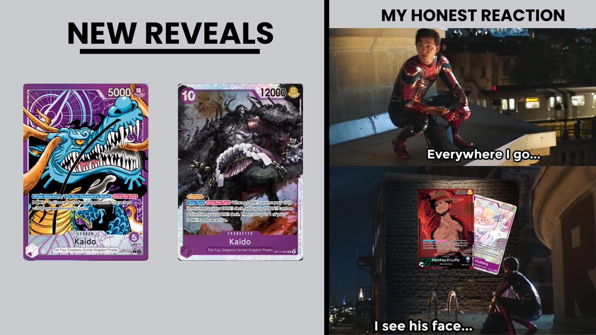 ZephyrT23's tweet photo. So far, Kaido is the only OP17 leader that really interests me. With the ramp tools already available and the support he still needs, he could become a very strong deck.

The Leader + Boss combo reminds me of my beloved Luffy GP.

I’m already thinking of so many cool combos. https://t.co/QS0bovSLeh