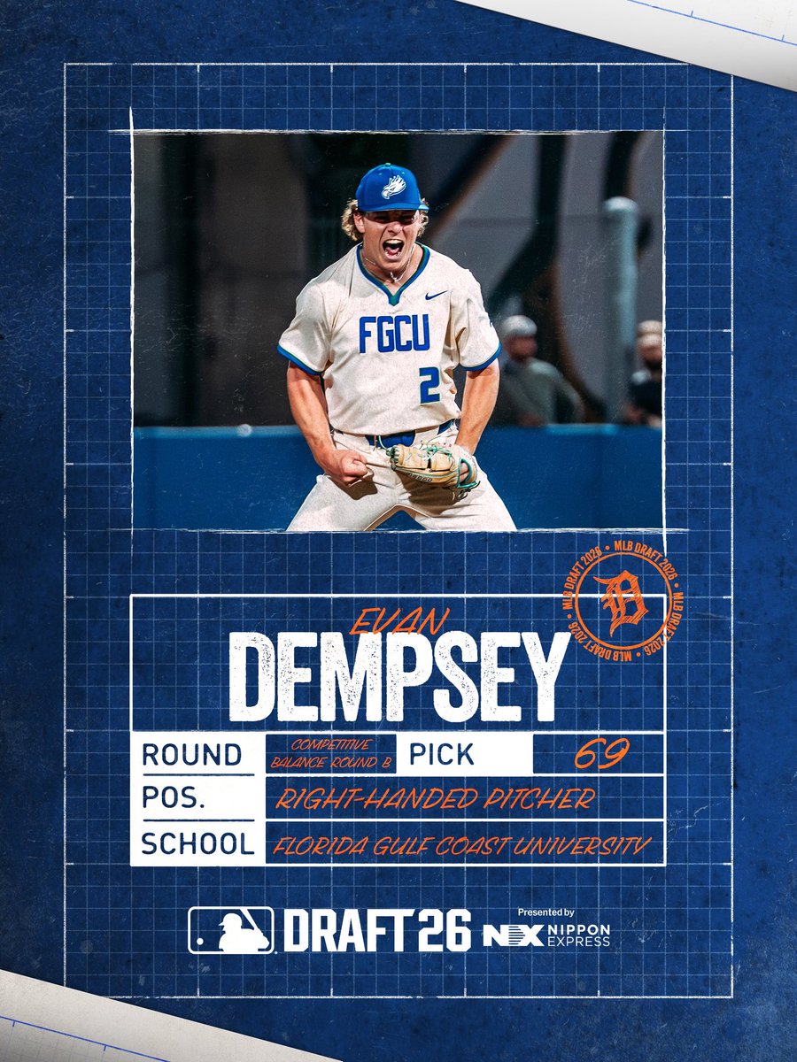 tigers's tweet photo. With the 69th pick in the 2026 #MLBDraft, the Detroit Tigers select RHP Evan Dempsey. https://t.co/jtgnBpb4cm