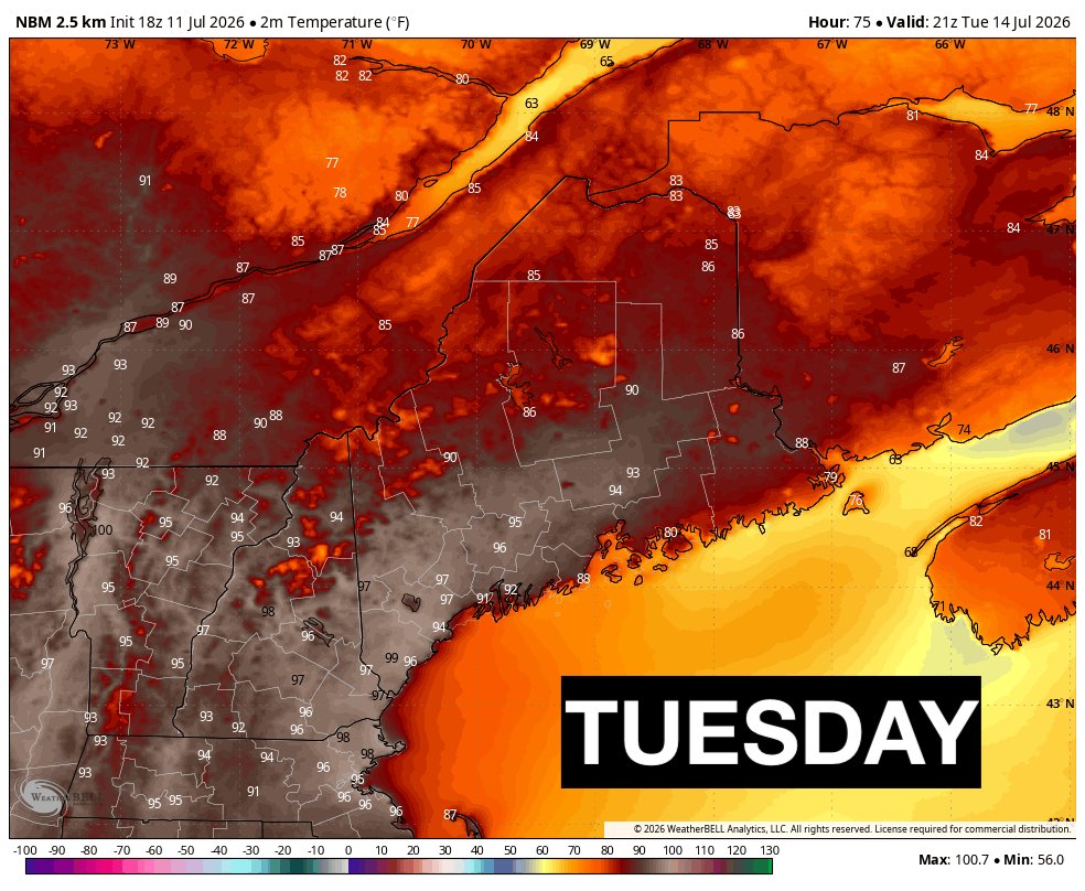 RyanBretonWX's tweet photo. It's so nice out there now! Still looks like a run into the middle 90s is likely on Tuesday. Enjoy the break from needing A/C. https://t.co/aRmBBGt9vi