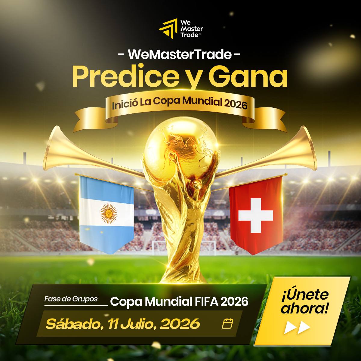 WeMasterTradeES's tweet photo. ¡¡El campeón a 90 minutos de la gran final!!
⚽ Argentina vs Suiza: semifinal del Mundial 2026.
¡La Albiceleste no ha llegado hasta aquí para detenerse!
🎁 Comente su predicción y regístrese para ganar $10K.
👉 https://t.co/mqeNyc0HuW
#WeMasterTrade #VamosArgentina #WorldCup2026 https://t.co/LHNlMV6CIm