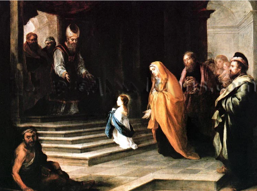 RealSacredHeart's tweet photo. @mariaebyrd Here's is little Mary, entering the Temple for love of God, run by the very authorities who will murder her Son. I find this very helpful to contemplate. https://t.co/MiiK3eSrKN