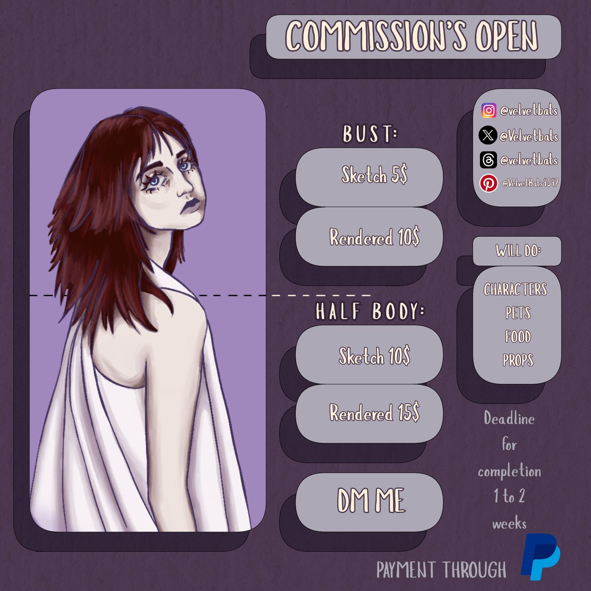 VelvetbatsX's tweet photo. Commissions are open!!!!! #commissionㅤ #CommissionedArt #commissionwork #commissionresult #characterart #drawingㅤㅤ #drawingart #drawingcharacter #OCㅤㅤ https://t.co/e7PLVTWbzU
