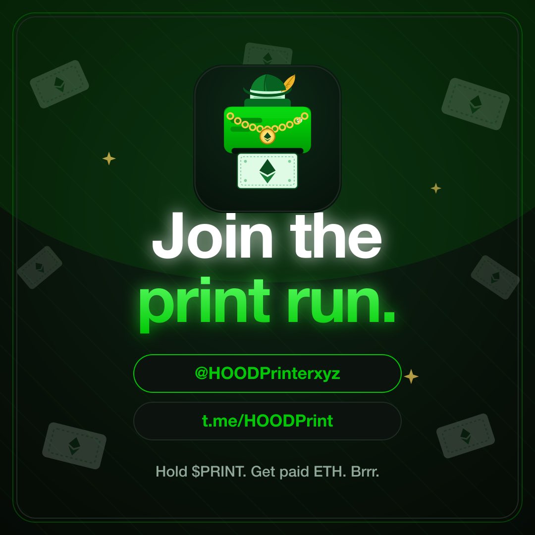 famous_dyl's tweet photo. FREE AIRDROP on Robinhood Chain!

Just sign up before launch 🖨️ $PRINT

Takes 1 Min. No Wallet Connecting.🔒
Missed free tokens? Buy on exchange.

Join Us: @HOODPrinterxyz Buy Bot https://t.co/sGbnufvdVe