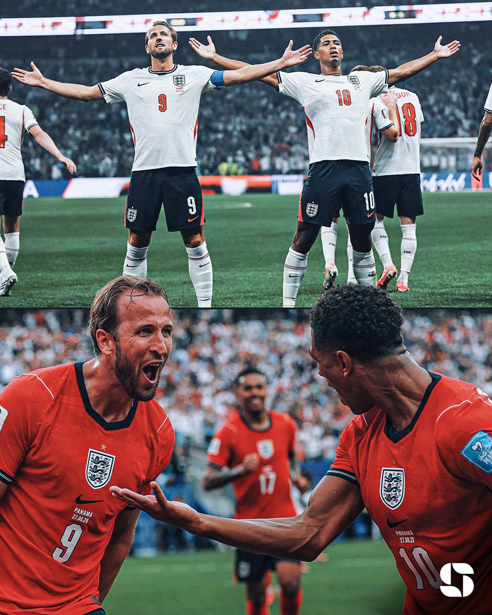Squawka's tweet photo. In Harry Kane and Jude Bellingham, two English players have scored 5+ goals at a single World Cup tournament for the very first time. 

What a duo. 😍 https://t.co/EIgQ1GVWKW