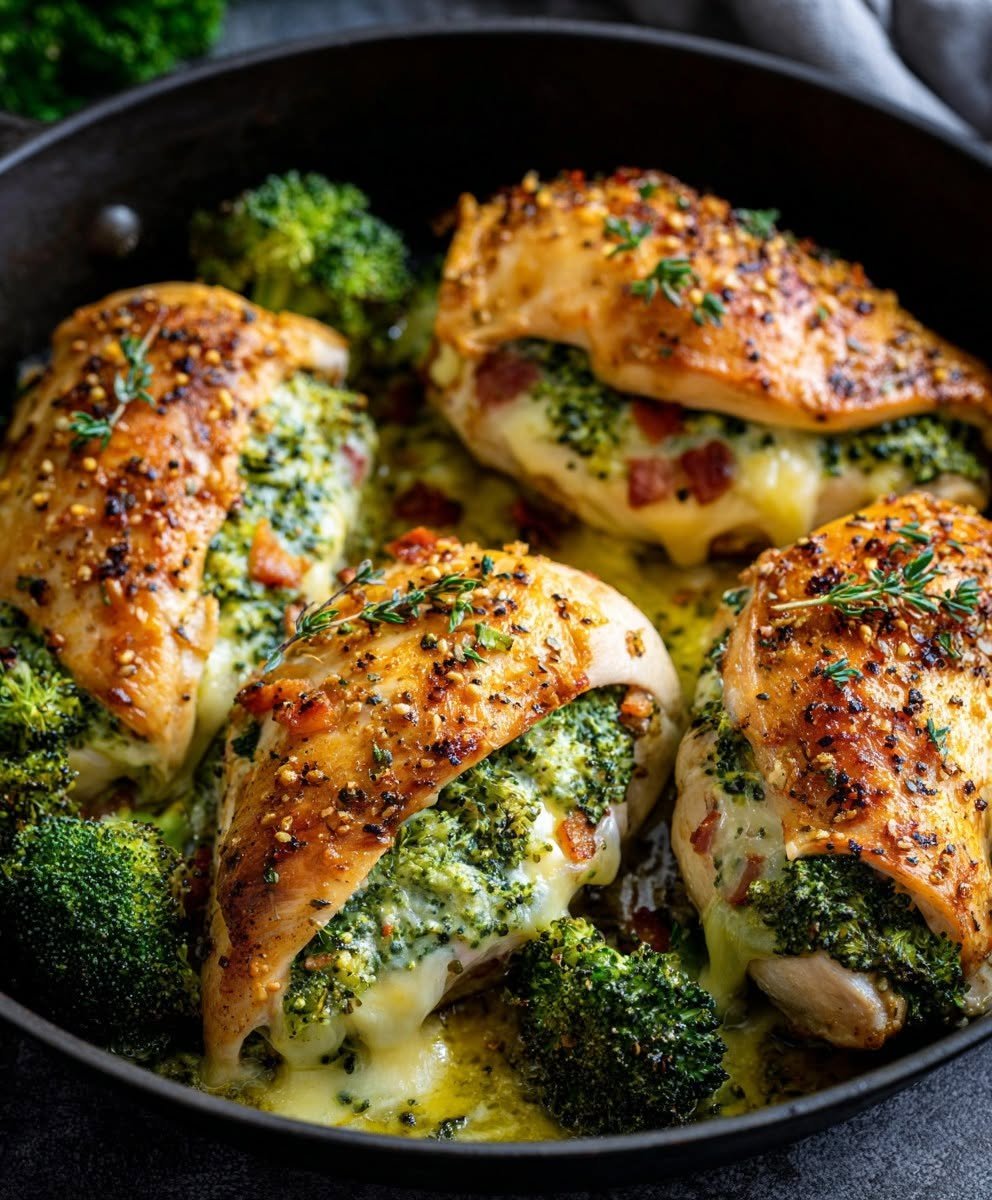 summer_food's tweet photo. Cheesy Broccoli Stuffed Chicken

🥘 Ingredients

For the Chicken:

4 boneless, skinless chicken breasts

Salt and pepper, to taste

1 teaspoon garlic powder

1 teaspoon paprika

2 tablespoons olive oil

For the Broccoli-Cheese Stuffing:
1 cup finely chopped broccoli florets
(raw broccoli works best because it softens as it bakes)

1 cup shredded cheddar cheese

1/4 cup cream cheese, softened
(this helps bind the filling and makes it extra creamy)Dairy & Eggs

Step-by-Step Instructions

1️⃣ Preheat the Oven
Start by preheating your oven to 375°F (190°C).
Prepare a baking dish by lightly greasing it with oil or lining it with parchment paper to prevent sticking.Baked Goods

2️⃣ Prepare the Chicken Breasts
Lay each chicken breast on a cutting board. Using a sharp knife, cut a deep pocket into the side of each breast.
Be careful not to cut all the way through — the goal is to create a spacious cavity that will hold the stuffing.

Season both sides of each chicken breast with salt, pepper, garlic powder, and paprika.
These spices add flavor and help the chicken develop a beautiful golden crust.

3️⃣ Make the Cheesy Broccoli Filling
In a mixing bowl, combine:

chopped broccoli

shredded cheddar

softened cream cheese

Mix thoroughly until the mixture becomes thick and cohesive.
The broccoli adds freshness and crunch, while the cheddar melts beautifully and the cream cheese gives the filling a smooth, velvety texture.

4️⃣ Stuff the Chicken
Use a spoon to generously fill each chicken breast pocket with the broccoli-cheese mixture.
Pack it tightly so the filling doesn’t spill out.Poultry

If the chicken breasts don’t close fully on their own, secure them with toothpicks — this helps keep the filling inside during cooking.

5️⃣ Sear the Chicken
Heat 2 tablespoons of olive oil in a large skillet over medium-high heat.

Once the oil is hot and shimmering, add the stuffed chicken breasts.
Sear for 2–3 minutes per side until a rich, golden crust forms.

Searing locks in moisture and adds a delicious depth of flavor before the chicken finishes cooking in the oven.

6️⃣ Bake to Perfection
Transfer the seared chicken breasts to your prepared baking dish.

Bake in the preheated oven for 20–25 minutes, or until the chicken is fully cooked and reaches an internal temperature of 165°F (74°C).

The cheese inside will be melted and bubbly, and the broccoli perfectly tender.