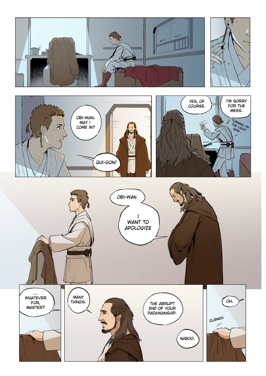 varlfhanred's tweet photo. "Things that could've been said"
I'll die on the hill that obi-wan doesn't hate qui-gon for taking anakin as padawan (or feel replaced), but sometimes I do like the angst potential.

#starwars https://t.co/zIJoL7XtgC
