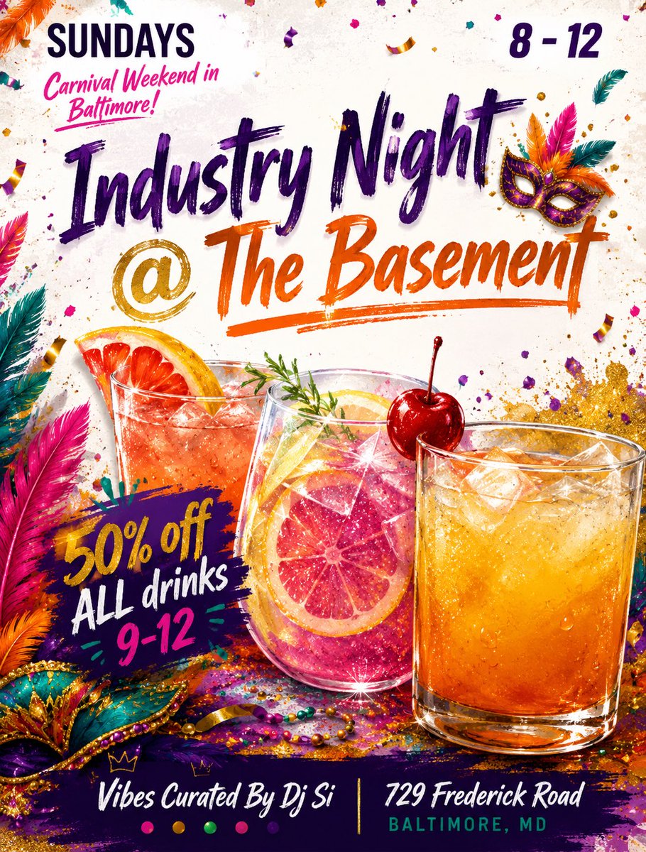 itsdjsi's tweet photo. SUNDAY !

You’ve done di road. After the feathers and flags, come unwind, cool down, and let the nightcap begin at The Basement.

🗓️Sunday | 8 PM–12 AM
🎶Vibes curated by Dj Si
🥃50% off all drinks | 9 PM–12 AM
📍729 Frederick Road

#baltimore #femaledj #sundayfunday #carnival https://t.co/dnAoNffZW3