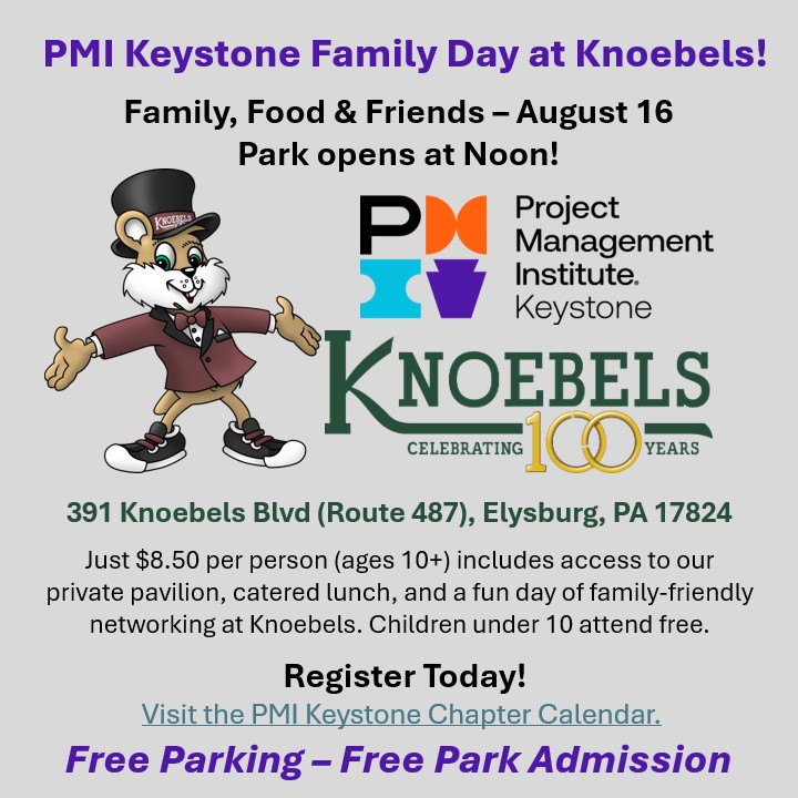 PMIkeystone's tweet photo. PMI Keystone Family Day at Knoebels – August 16!
Just $8.50 (ages 10+) includes our private pavilion &amp; catered lunch. Kids 10 &amp; under are free. Plus, free park admission &amp; parking!
Register today through the PMI Keystone Chapter Calendar. #PMIKeystone #Knoebels #FamilyFun https://t.co/qUMgpSaU8I