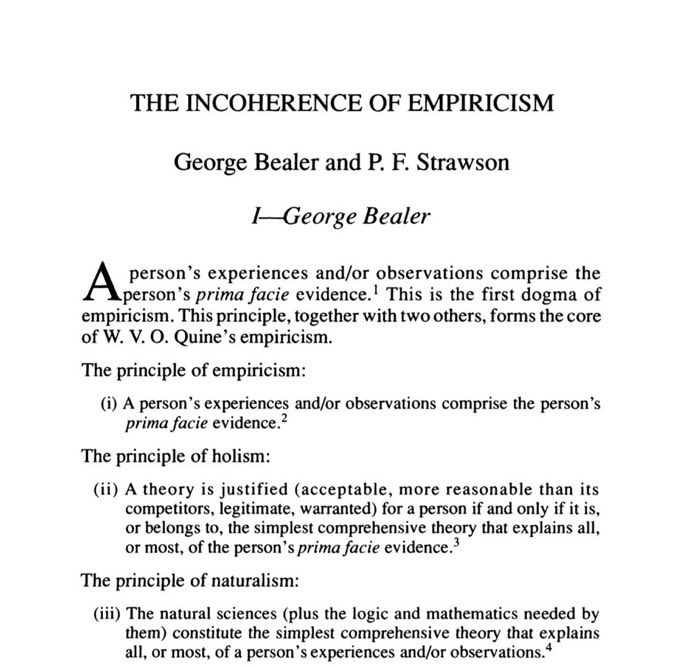 ramonsanper_'s tweet photo. @NSKinsella @PerBylund @mises In fact, philosophers that are not related to the Austrian School such as George Bealer have criticized empiricism for the very same reasons Mises did. 
George Bealer and P.F. Strawson, “The Incoherence of Empiricism” https://t.co/gQcaeQYoam