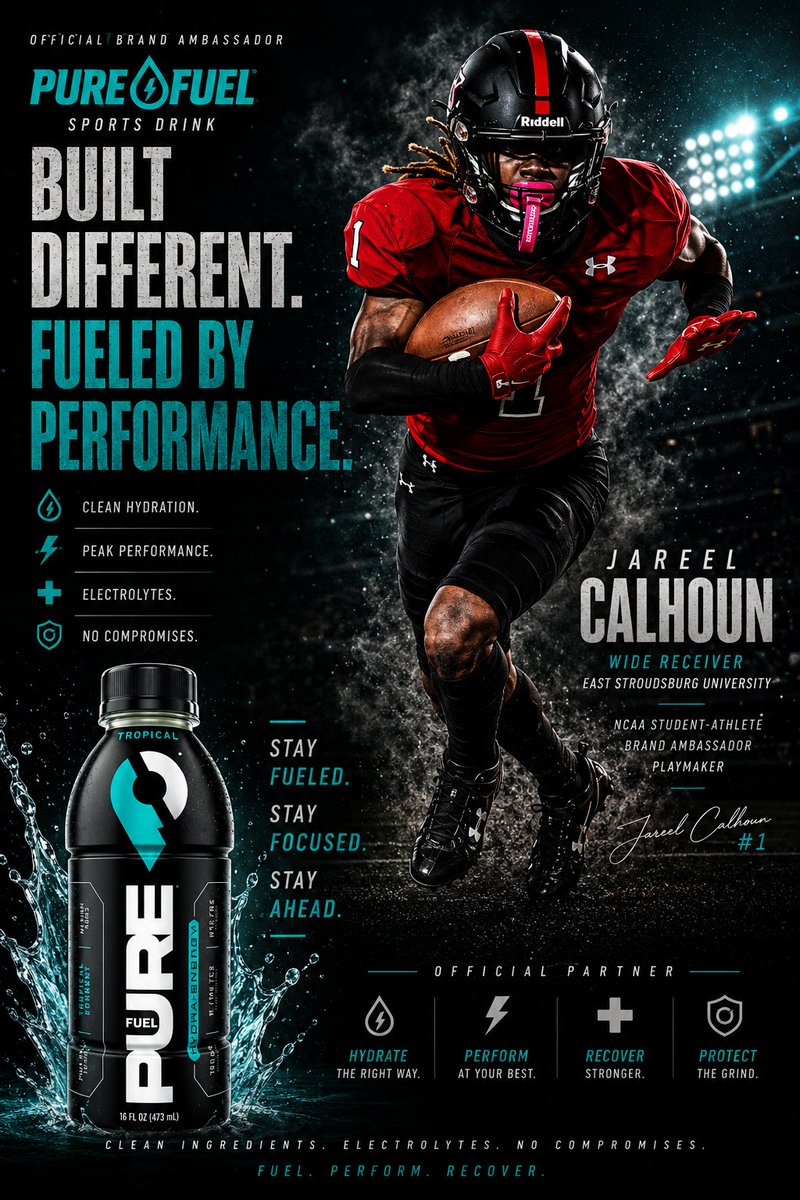 FlyPhase2Ent's tweet photo. Watching your child turn hard work into opportunity is a blessing. Proud of my son Jareel Calhoun for continuing to earn the trust of amazing brands like @purefuelsport. This partnership wasn't given—it was earned. 
"Preparation Creates Opportunity." Proud of you! 💪🏾🏈⚡ https://t.co/UcReUlmUQ9