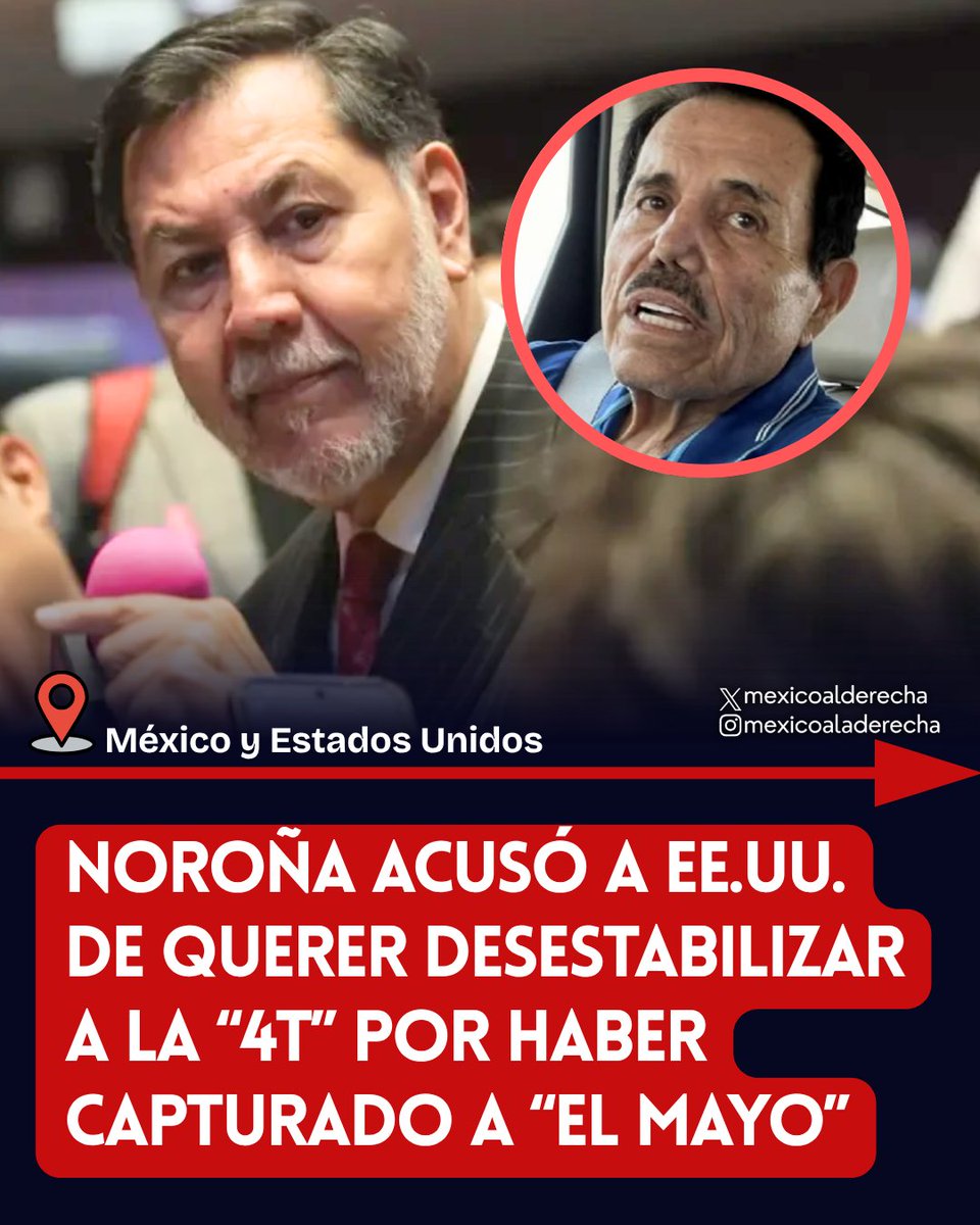 MexicoalDerecha's tweet photo. 🚨🇲🇽🇺🇸/ NOROÑA MÁS CONFRONTATIVO CON EE.UU.

El miserable comunista acusó al gobierno de Estados Unidos de planear la captura de "El Mayo" Zambada para "desestabilizar a la '4T'", argumentando que buscaron crear un conflicto que desencadenó la violencia en Sinaloa. https://t.co/JgnfXXToPC