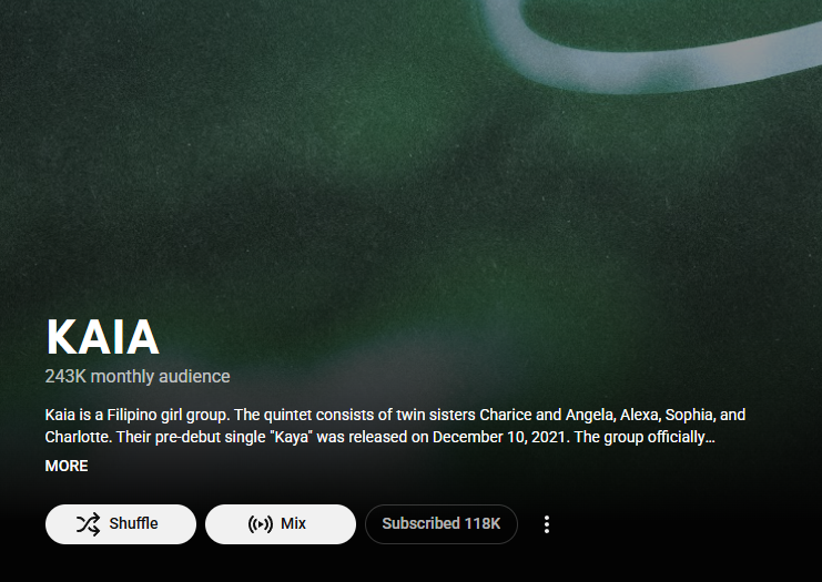 stanKAIAstream's tweet photo. .@KAIAOfficialPH has now reached 243K Monthly Audience on YouTube Music, setting a new peak for the month. https://t.co/bqKy6v9Rep