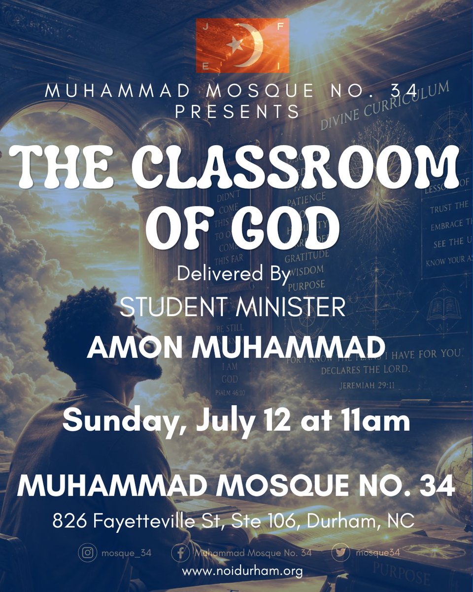 amonmuhammad's tweet photo. π‘In the Durham, NC area?
Join us at @mosque_34 π, this Sunday at 11AM
π826 Fayetteville St, Suite 106, Durham, NC
π£Come & Bring a FriendππΎββοΈππΎββοΈ!
#NOISundays #Farrakhan #DurhamNC #BullCity #mosque34 https://t.co/tXknBfXAKP