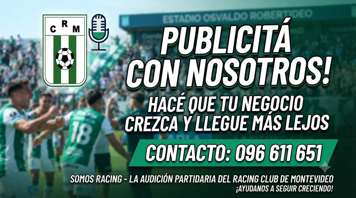 SomosRacing_uy's tweet photo. Publicita tu negocio o empresa con nosotros. Y nos ayudás a seguir creciendo #somosracing https://t.co/LCk565Gvmk