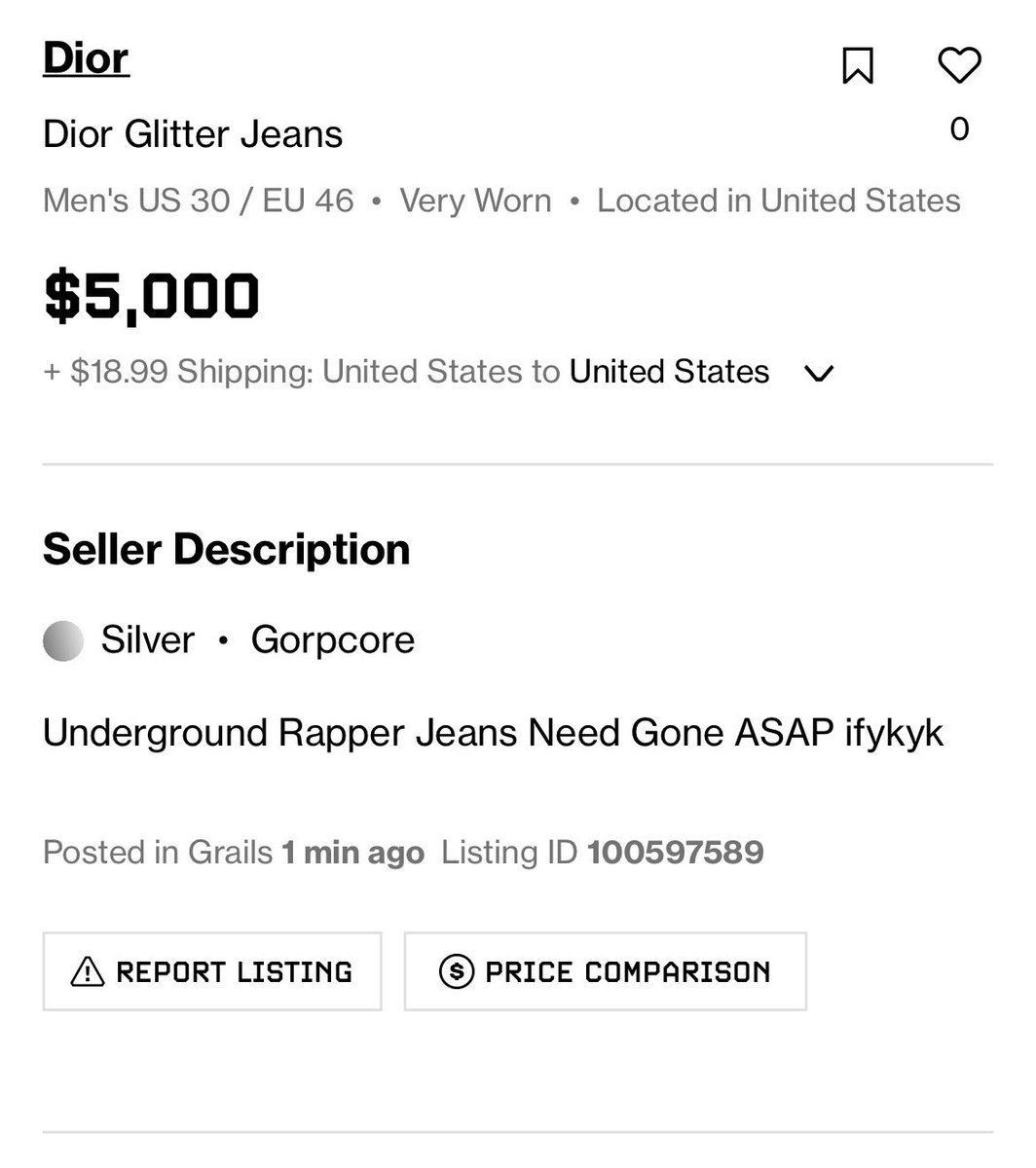 2osoK's tweet photo. 🚨Bleood Dior SS06 Glitter Denim Has Now Been Listed On Grailed After Recent Home Invasion😳 https://t.co/aI1xmWReTN