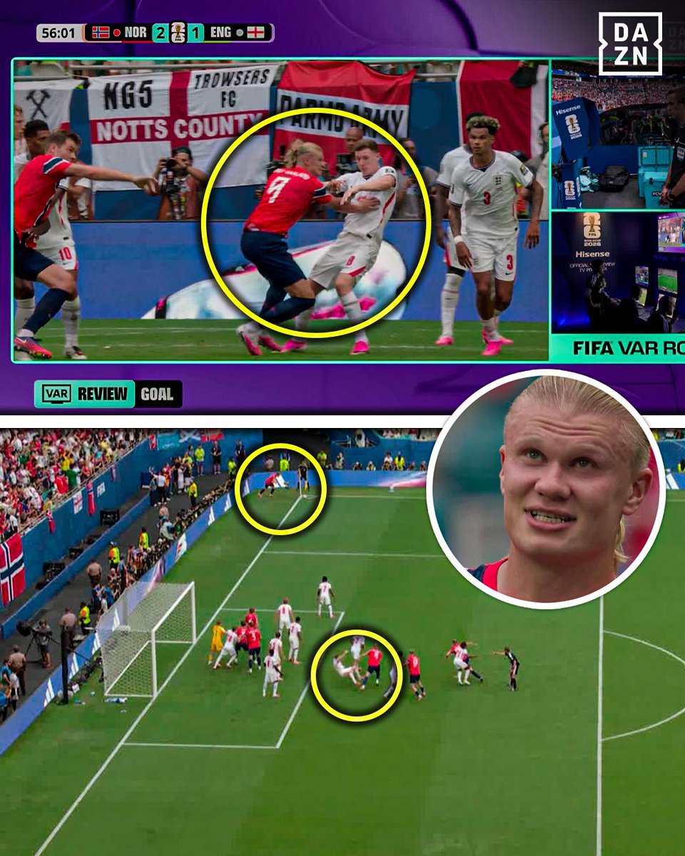 DAZNFutbol's tweet photo. ANULADO EL 2-1 DE NORUEGA POR FALTA DE HAALAND ❌🇳🇴

El árbitro volvió a hacer sacar el córner porque la infracción se cometió sin balón en juego

#DAZNMundial #FIFAWorldCup https://t.co/HxsvjgSR4V
