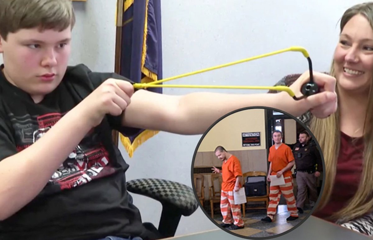 SaltyGoat17's tweet photo. An 8-year-old girl was in her backyard playing when a stranger came from the woods and grabbed her, covered her mouth, and tried to pull her toward the trees.

Her 13-year-old brother, Owen Burns, was inside playing video games. He heard her scream, grabbed his slingshot, and fired twice hitting the attacker in the head

Police later found the suspect hiding near a gas station with a huge lump on his head

HELL YA!!  This is my kind of story!!!