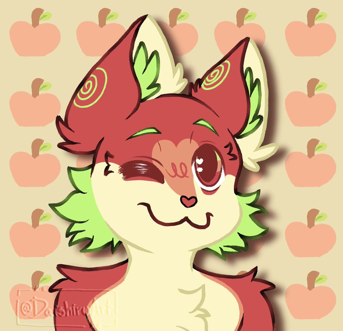 DaishiruArt's tweet photo. AppleAttack! OK no hahaha  I absolutely love this guy’s design! 🍎💚 He looks like the cutest apple, I just had to draw him 🐾

His name is Cider and he belongs to Beetlebutterr on AF  🍎✨️

#artfight2026 #Furry #digitalartㅤㅤㅤㅤ https://t.co/p0da2iVbqo