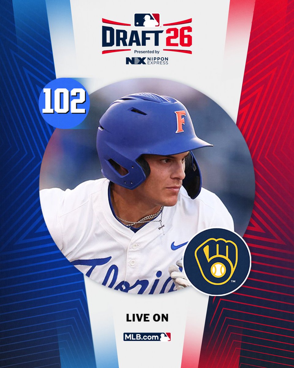 MLBDraft's tweet photo. With their 3rd-round pick (No. 102 overall), the @Brewers select @GatorsBB outfielder Kyle Jones, No. 135 on the Top 250 Draft prospects list.

Watch live: https://t.co/XWNTXiKgPC https://t.co/umyzRS6jf0