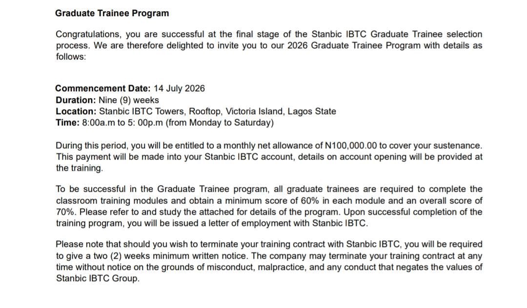 SproutHRJobs's tweet photo. Congratulations to everyone who got into the latest Stanbic IBTC 2026 Graduate Trainee Program!

100k during the 9-week training and 650k upon successful completion of the training.

Graduate Trainee is always the best way to get in, especially with top companies.

If you’re interested, Shell is coming up soon. Bookmark and follow for updates.