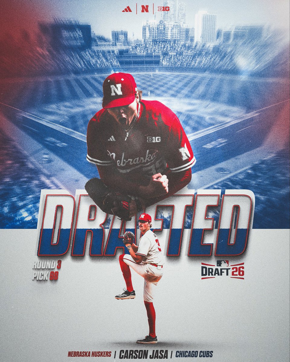 HuskerBaseball's tweet photo. LNK ➡️ CHI 

With the 98th pick in the MLB Draft, the @Cubs select @carsonjasa https://t.co/oxbkflBhMI