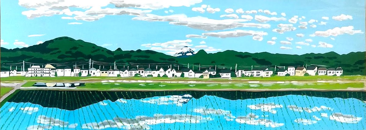 水田の水鏡 (展示作品) この風景が好きで、毎年楽しみにしています