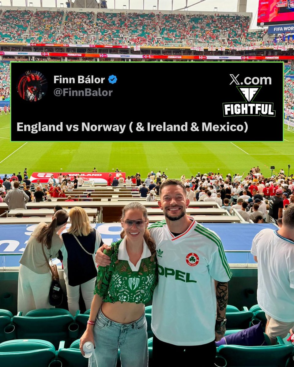Fightful's tweet photo. Finn Balor and his wife are in attendance for England vs Norway World Cup game. https://t.co/VDPyyBXC2h