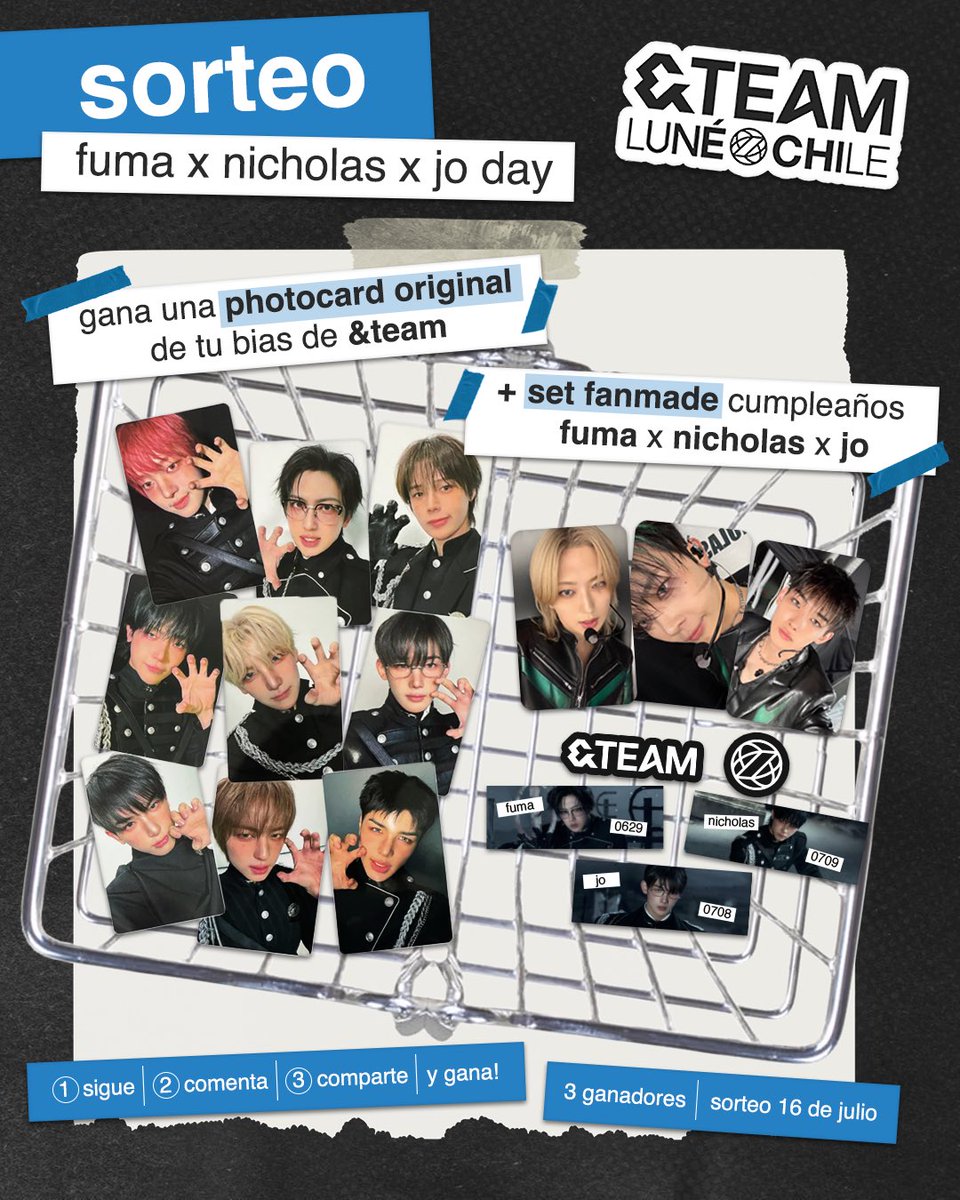 andteamlunecl's tweet photo. 「 SORTEO ⊹ FUMA X NICHOLAS X JO DAY 」 ⊹₊ 🐺

¡Atención, comunidad LUNÉ en Chile! 🌙🇨🇱

Tenemos este gran sorteo en INSTAGRAM (andteamlunecl), ¡no se lo pierdan!

#andTEAM #エンティーム #앤팀 #lunéville #lunétwt https://t.co/jLLrl7EAGj
