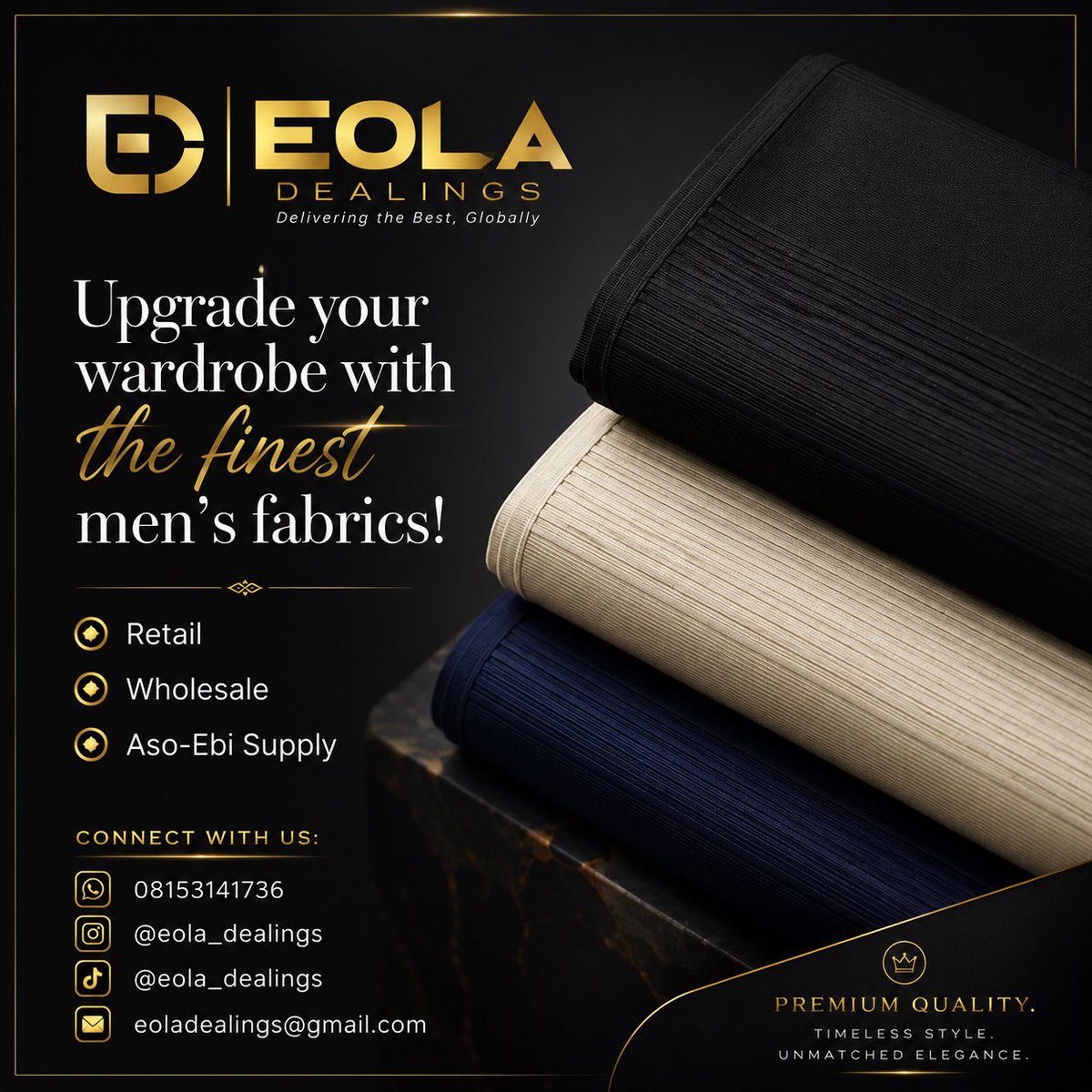 adeolaa____'s tweet photo. Eola Dealings was never just about selling men's fabrics.
It started with one goal, to build a brand people can trust.
A place where you don't have to second guess quality. A place where every fabric feels premium. A place where every man can dress with confidence &amp; class. https://t.co/fXJpA9bxmU