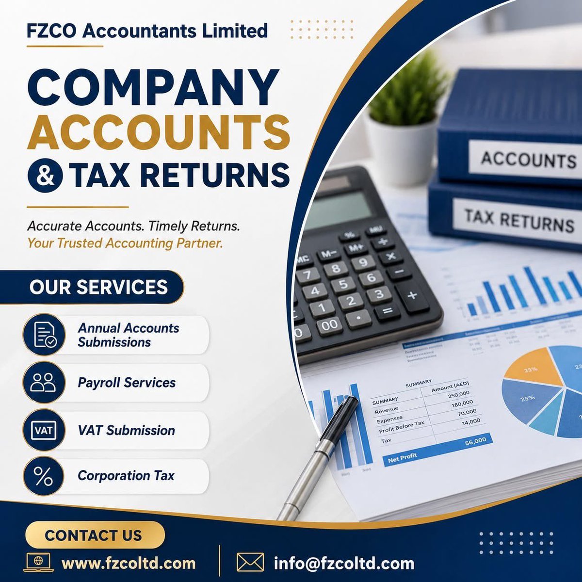 FZCOAccountants's tweet photo. Helping businesses with simple, accurate, and stress-free accounts and tax return services. We keep your finances organised and help you stay compliant, so you can focus on growing your business.#fzcoaccountants  #taxreturns  #accountantsuk #businessgrowth #TaxHelp #smallbusines https://t.co/t7HRiLobSA