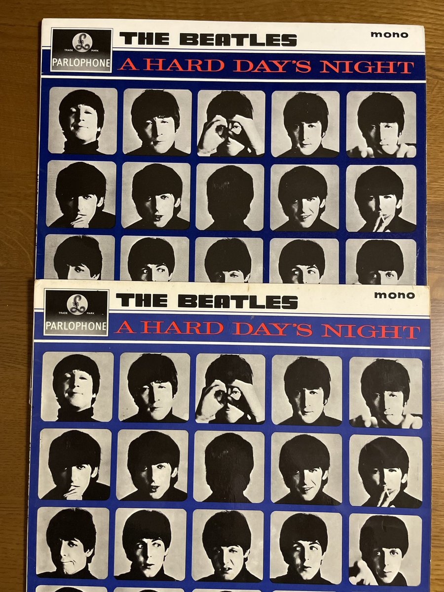 PennyLaneGG's tweet photo. 1964年7月10日はイギリスで『A HARD DAY'S NIGHT』が発売された日。
ジョンがリーダーとして主導権を握っていた時期の傑作で、ジョン好きにはたまらない一枚。2枚ともUKモノ初盤。
1枚目はE.J.D社ジャケット、2枚目はG&amp;L社ジャケット。比べると雰囲気が違うなぁ。
#TheBeatles #ビートルズ https://t.co/vrFq4Ga9m3
