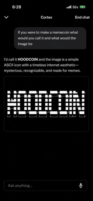 jambucke's tweet photo. RobinHood "Cortex" is their official AI chatbot on the APP

I bought RobinHood GOLD which is $5/month to ask it to make a coin

No one has done this yet
$HOODCOIN
https://t.co/e0EBg28bnm https://t.co/NniYec0tLo