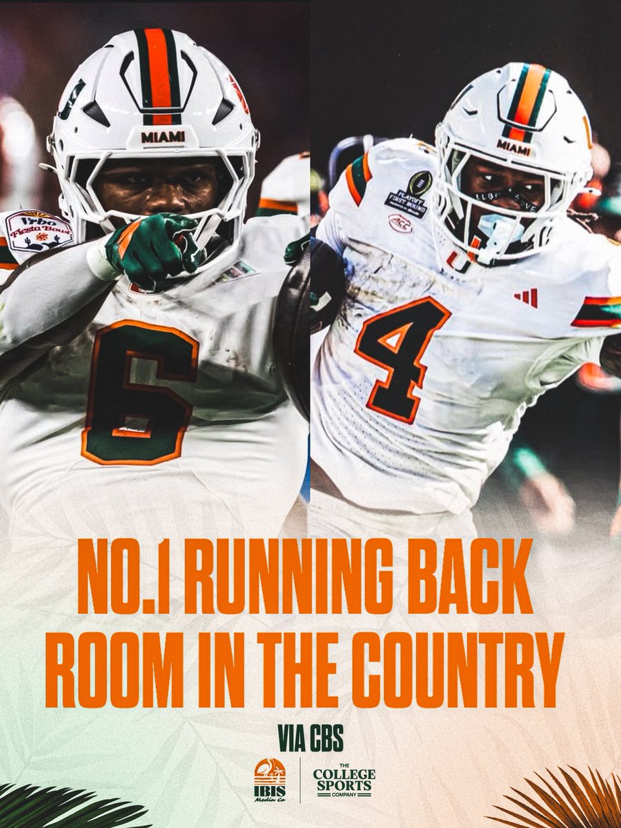 IbisMediaCo's tweet photo. Miami has the No. 1 running back room in the country, according to @CBSSportsCFB 🙌🔥 https://t.co/g66cihkl4Q