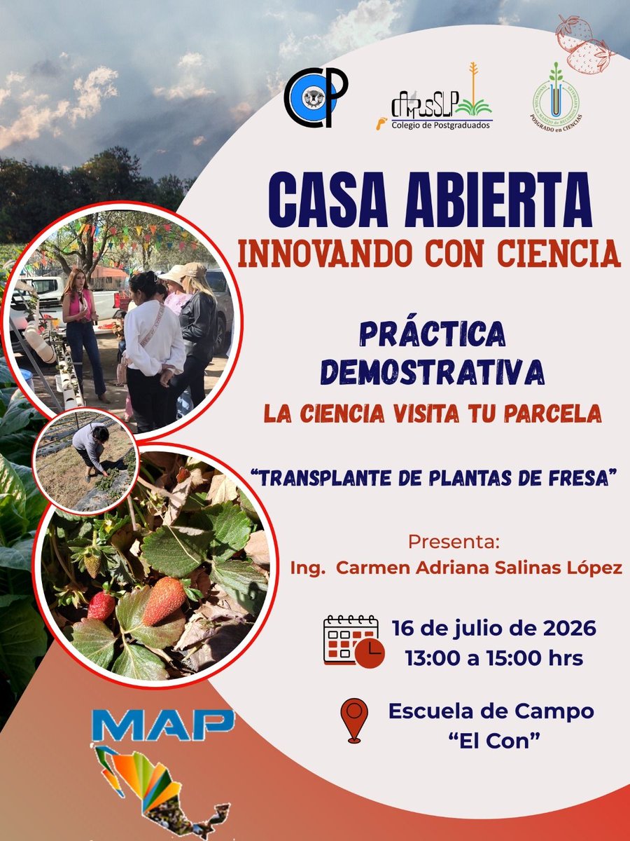 Colpos_CSLP's tweet photo. ¡No te lo pierdas!

📅 Fecha: 16 julio 2026
📍 Lugar: Escuela de Campo "El Con"
🗣 Actividad presencial dirigida a productores.

📌 Actividad sin costo. https://t.co/SOlf6ukdrG