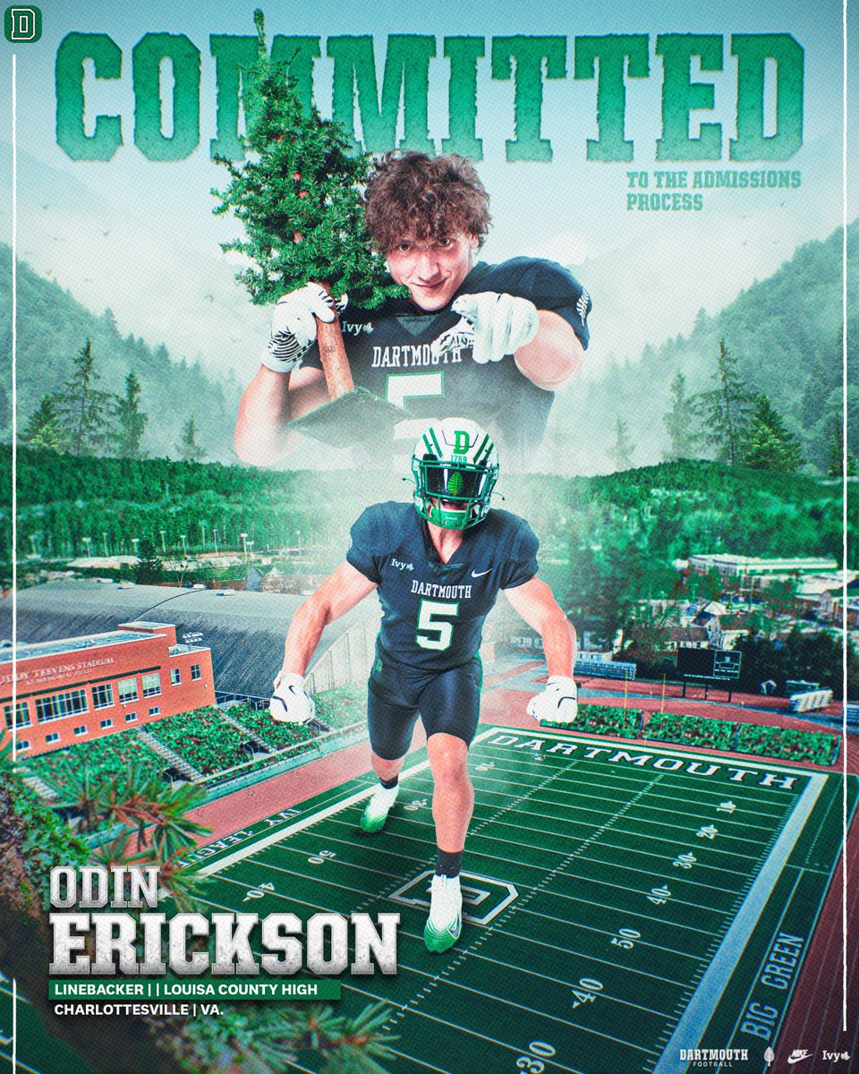 odin_erickson5's tweet photo. Blessed and honored to announce that I will be continuing my academic and athletic career at Dartmouth College!

I would like to thank God for without Him none of this would have been possible, I would like to thank my family for their unwavering support of my dream, Coach Patrick and so many others at Louisa County High School for putting me in this position, and, lastly, Coach McCorkle and the entire Dartmouth Football staff for believing in me!

Go Big Green!! ⚫️🌲#TheWoods @Coach_McCorkle @CoachBelfiori @coachirishodea @CoachMcGuire_ @CoachShaneMonty @lionwingcoach @TeamLCPS @mfarrellsports @Coach_Brady @PrepRedzoneVA @TheRVASportsNet @npflorida @tdhald @kolby_crawford @WillVapreps @Spotlight39_Pod @the757ff @DanDiEdwardo1 @FCSNationRadio1 @NP4Football_OT