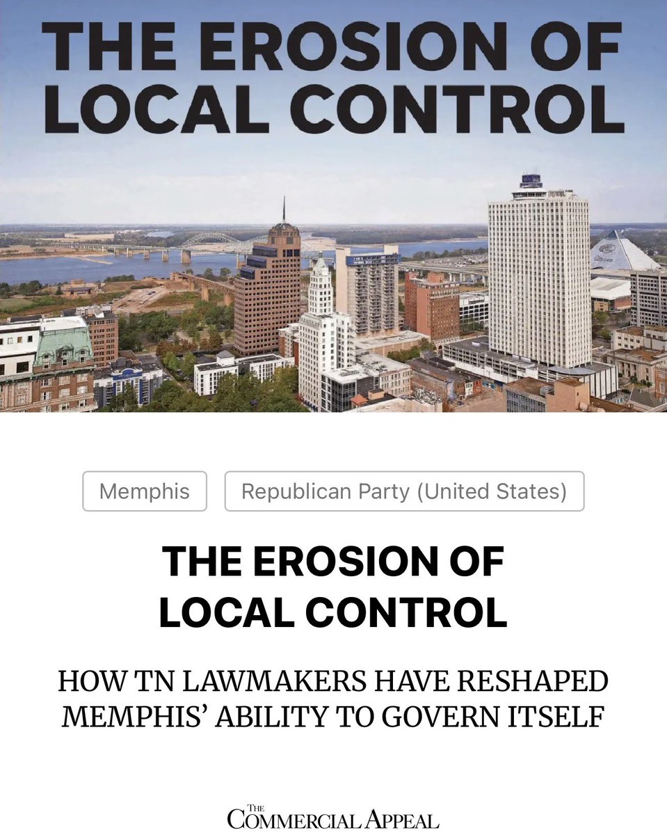 TheTNHoller's tweet photo. Here’s @memphisnews on the GOP (Government Overreach Party) stripping local power from Memphis. 

But it’s not “erosion”. Erosion happens naturally. Republicans are doing this TO Memphis. 

It’s erasure.

https://t.co/VVaRGqeosg https://t.co/qmovqB1bFh