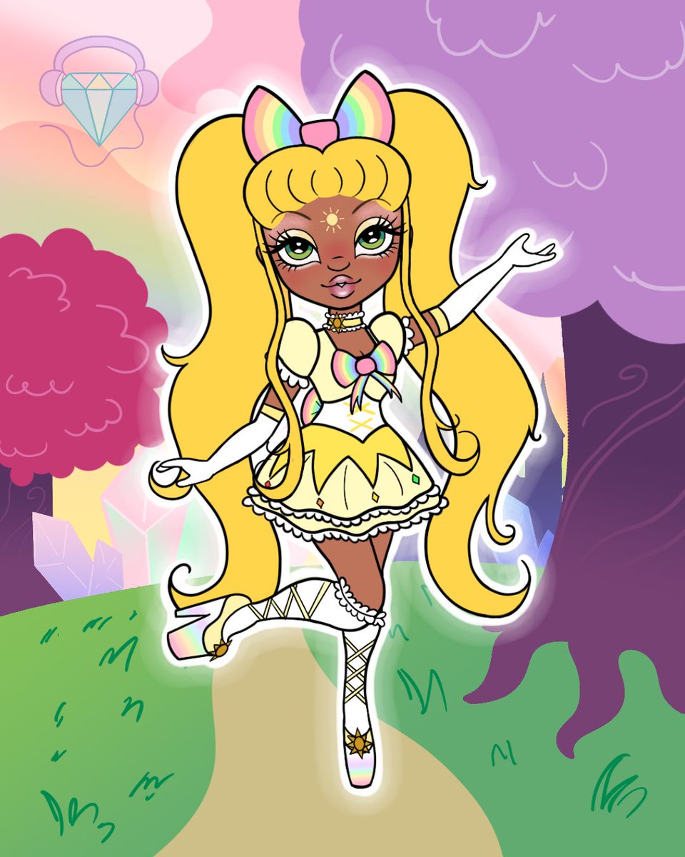 Chrystyle444's tweet photo. Rainbow World Reimagined - Sunny Madison 🌈☀️🎀
This is the first in a series of designs I'm doing for an alternate take on Rainbow World. 
#rainbowhigh #fanart #redesign #magicalgirl #dolltwt https://t.co/vYMWQvgSdI