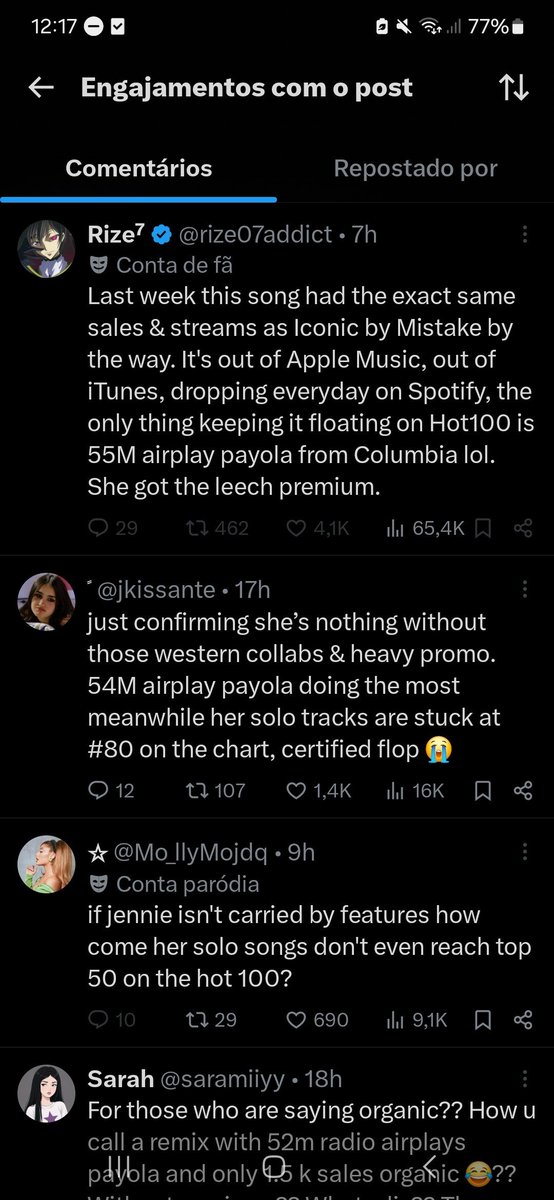 tododiaarmy's tweet photo. as armys se mordendo pq a jennie tirou o recorde de um comeback do bts na hot100 COM UM REMIX https://t.co/RxGETet7jj