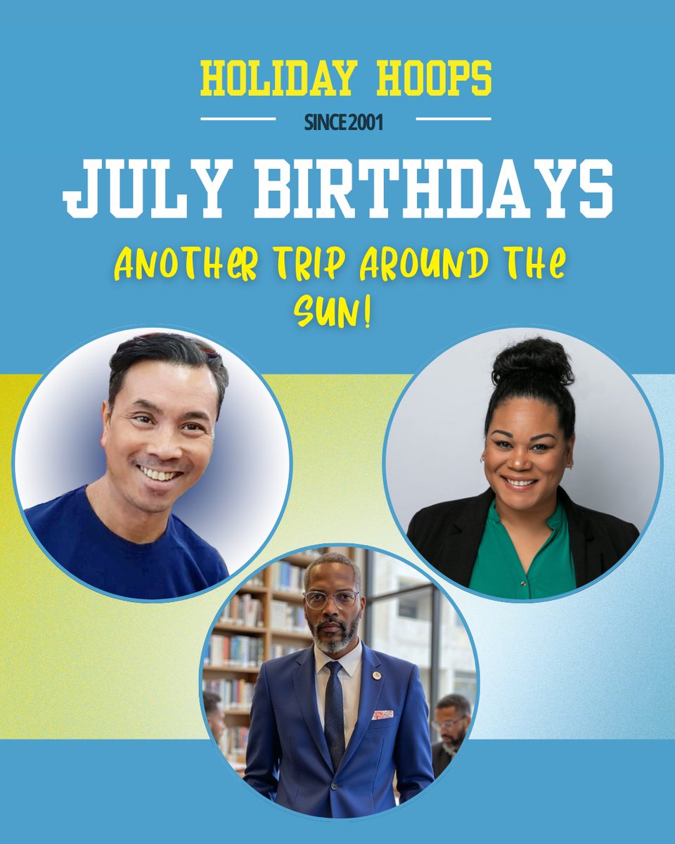 HolidayHoopsBB's tweet photo. 🎉 Our July birthday celebrations continue!
Edward A. Enrique (7/16) 
Toni Williams (7/21) 
Coach Orville Williams (7/21) 
Join us in wishing them a wonderful birthday month!
Learn more: https://t.co/e1piRGyxJc
#HolidayHoopsAndArts #JulyBirthdays #HHAFamily #YouthDevelopment https://t.co/aCMdQBFSAD