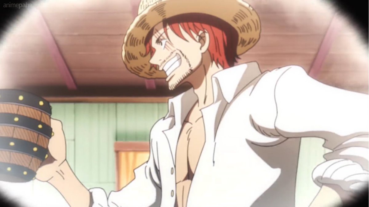 shankslusex's tweet photo. I really like that you can see shanks' favoritism just by looking at someone, because with luffy he even returns the smile out of the corner of his eye when he realizes that luffy was staring at him, it's clear that he adores his anchor https://t.co/tVvENJZnlX
