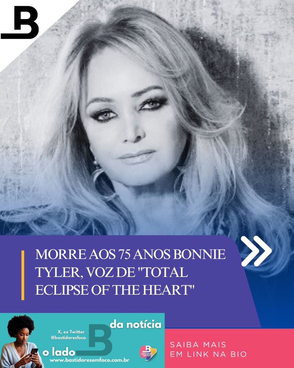 bastidoresfoco's tweet photo. Luto na música mundial. Morreu aos 75 anos Bonnie Tyler, dona de uma das vozes mais icônicas do rock e pop. Eternizada em "Total Eclipse of the Heart", ela deixa um legado gigante. 🖤

Acesse:
https://t.co/TgS9nEZ8Vg

#BonnieTyler #TotalEclipseOfTheHeart #Luto #Música #Rock https://t.co/Gna3u8eiDM