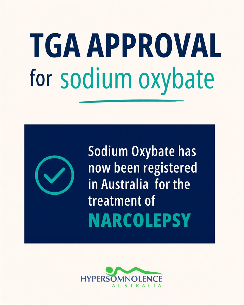 Hyper_Sleep's tweet photo. Sodium oxybate has now been approved by the TGA for the treatment of narcolepsy in Australia. If you have narcolepsy and would like to know whether sodium oxybate may be an appropriate treatment option for you, speak with your doctor. https://t.co/xSbOGpHafu https://t.co/kfhDkv8gyT